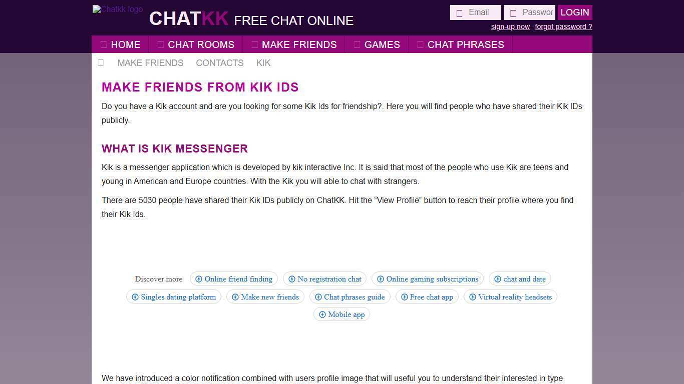 Find friends with KIK Ids, make friends online around the world